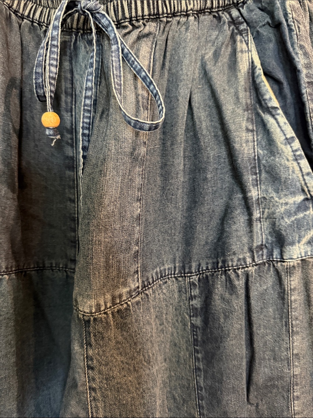 Patchwork Wide-Leg Pant in Denim Blue Multi - Picture 2 of 5